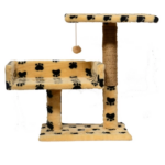 Ansamblu de joaca pentru pisici, tip coloana cu canapea dubla si ciucure, bej/negru