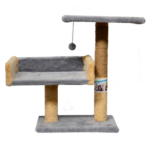 Ansamblu de joaca pentru pisici, tip coloana cu canapea dubla si ciucure, gri/bej