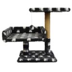 Ansamblu de joaca pentru pisici, tip coloana cu canapea dubla si ciucure, gri/alb