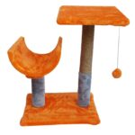 Ansamblu de joaca pentru pisici, tip polita cu ciucure si semitunel, portocaliu