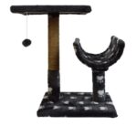 Ansamblu de joaca pentru pisici, tip polita cu ciucure si semitunel, gri/alb