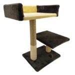 Ansamblu de joaca pentru pisici, tip coloana cu canapea dubla si ciucure, maro/bej