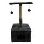 Ansamblu de joaca pentru pisici, tip turn cu platforma, casuta si ciucuri, gri inchis