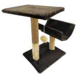 Ansamblu de joaca pentru pisici, tip polita cu ciucure si semitunel, maro