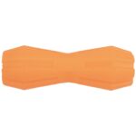 Jucarie din cauciuc eco pentru caini, forma de Gantera cu Gaura, 15 cm, portocaliu