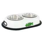 Bol dublu pentru hrana animale cu suport gumat, diametru bol 12cm, Alb