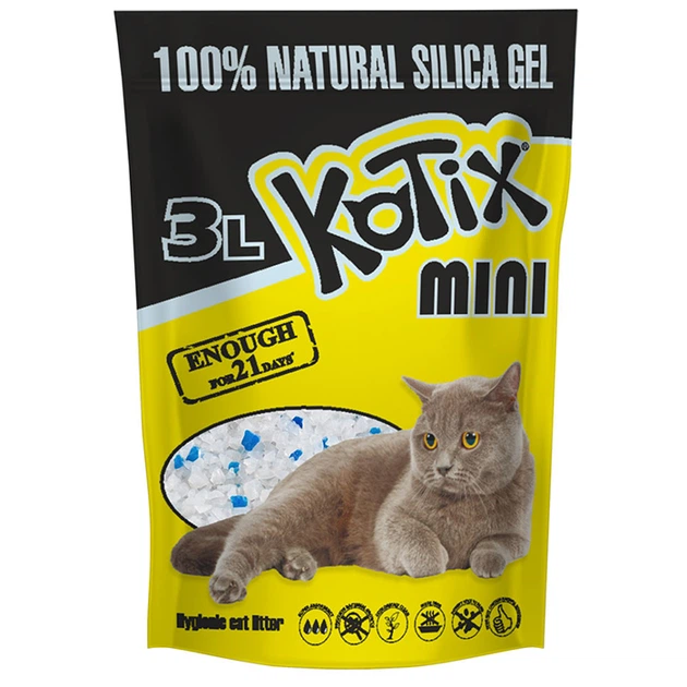 469494613 Asternut igienic pentru pisici, silicat, Kotix Normal MINI, 3L, 1.2kg - imagine 1