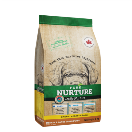 Hrana pentru catei de talie medie si mare Pure Nurture Puppy, cu pui si orez, 3kg