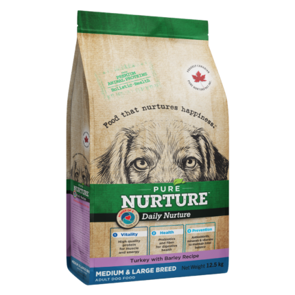 Hrana pentru caini de talie medie si mare Pure Nurture, cu orz si curcan, 12.5kg