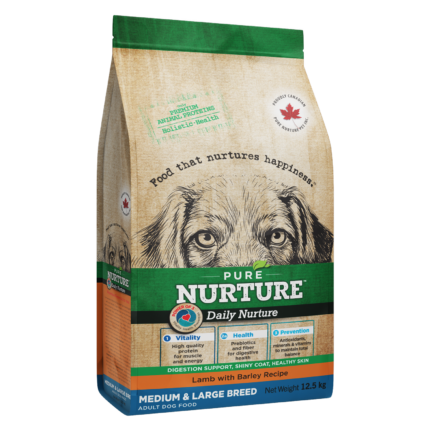 Hrana pentru caini de talie medie si mare Pure Nurture, cu orz si miel, 12.5kg