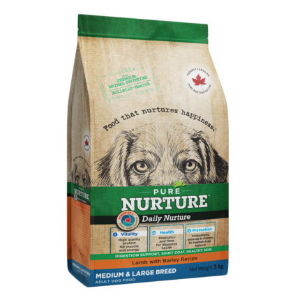 Hrana pentru caini de talie medie si mare Pure Nurture, cu orz si miel, 3kg