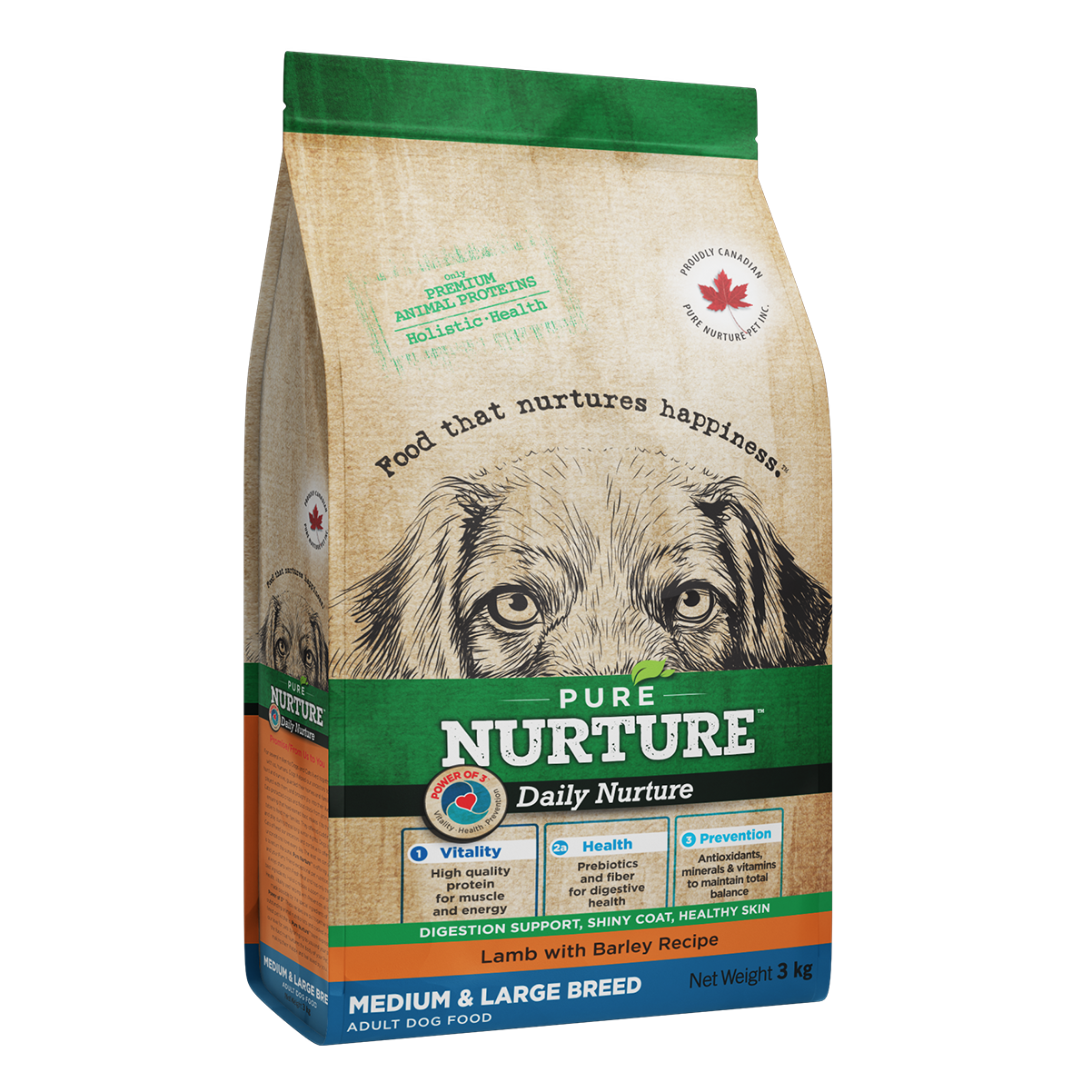 3012_3kg Hrana pentru caini de talie medie si mare Pure Nurture, cu orz si miel, 3kg - imagine 1