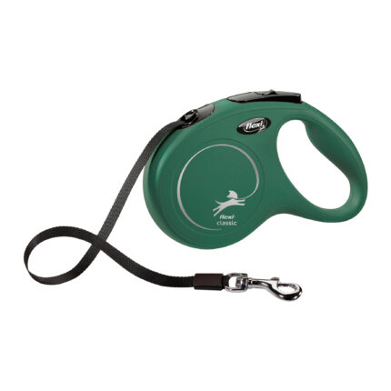 Lesa Flexi Classic cu banda, 5m, pana la 15 kg, verde olive